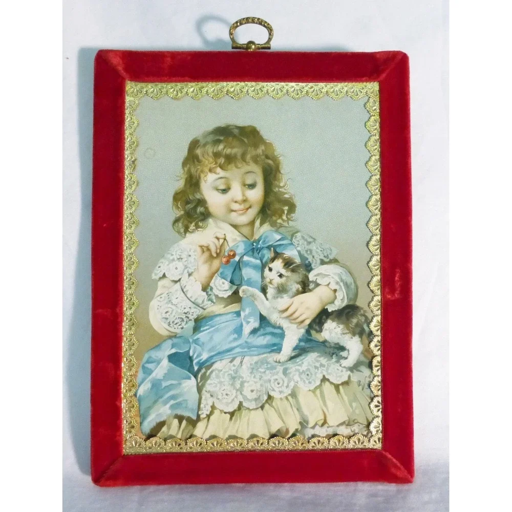 Vtg plaque wall home decor nostalgia 1880 print girls french Victorian set of 2